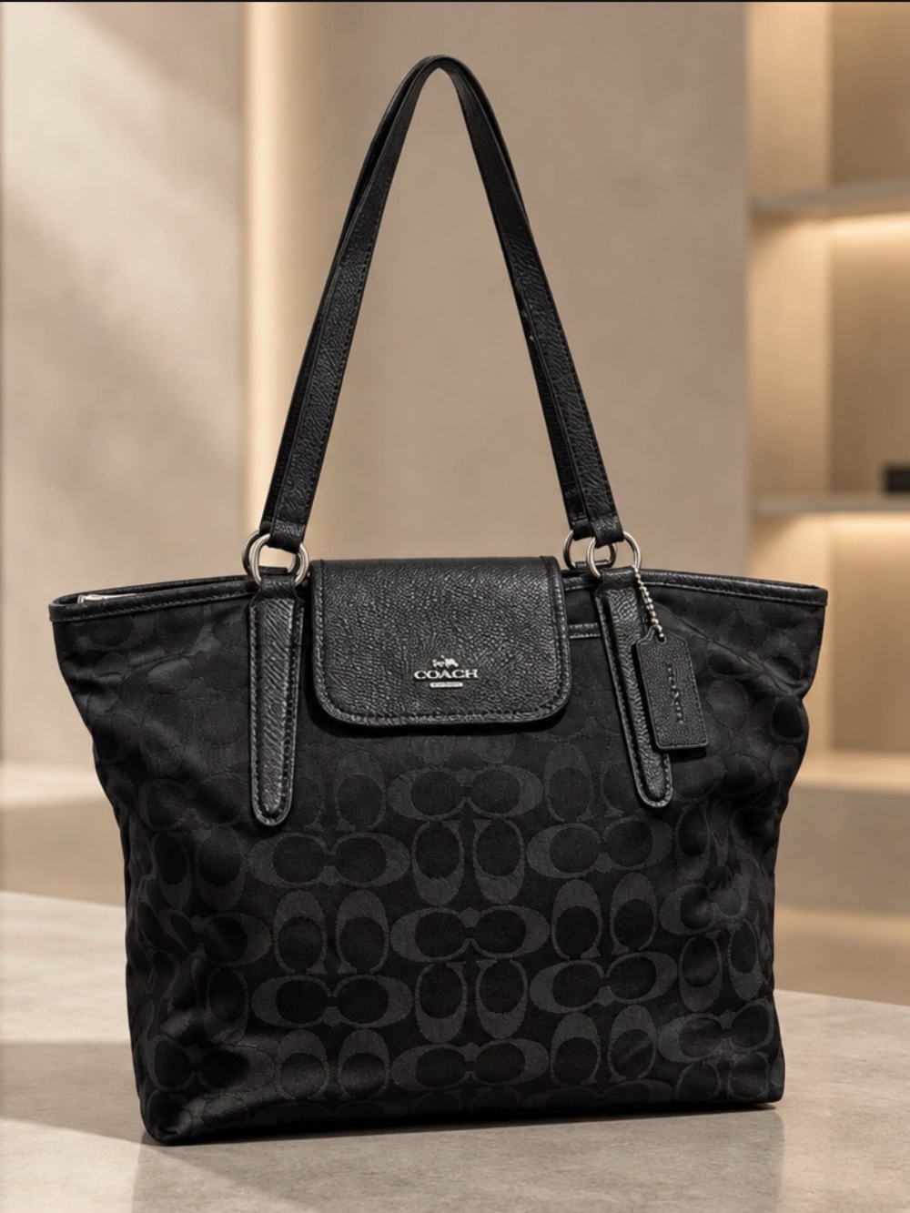 Coach Black Signature Jacquard Tote